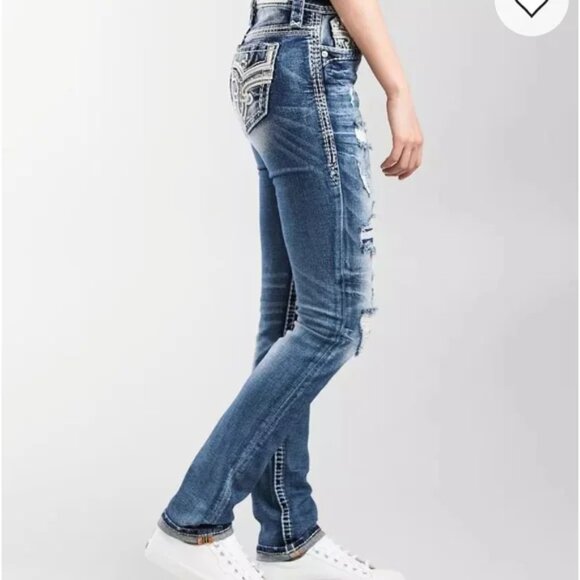 Rock Revival Women's Distressed Blue Skinny Jeans Size 30 .